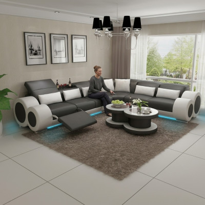 Sofá de cuero sofá del paisaje urbano sofá de esquina conjunto de esquina diseño moderno sofá USB relax.