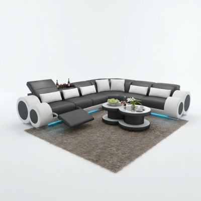Sofá de cuero sofá del paisaje urbano sofá de esquina conjunto de esquina diseño moderno sofá USB relax.