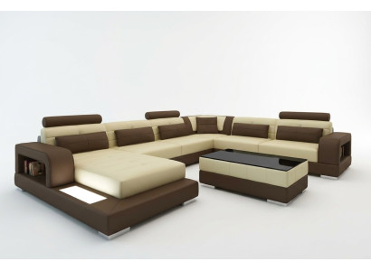 XXL gran sofá rinconera con puerto USB, tapizado de cuero, conjunto de sofás con luz.