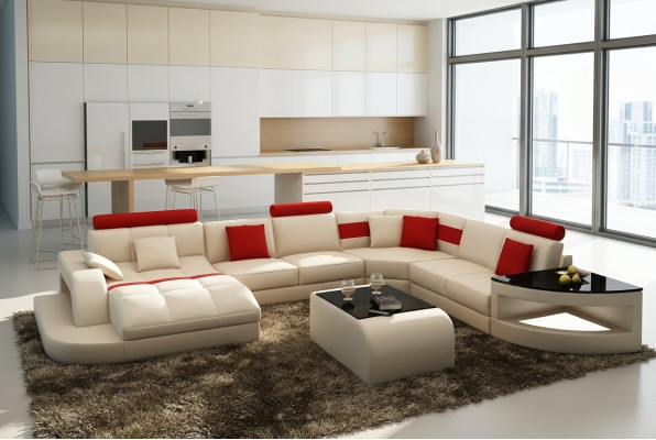 Sofá de cuero multifuncional XXL grande con USB, rincón de sala de estar con sofá esquinero acolchado.