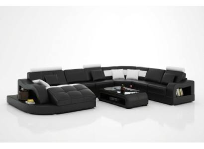 Sofá esquinero de diseñador con chaise longue, sofá seccional en forma de U de cuero con USB