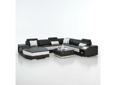 Sofá de esquina con puerto USB, sofá de cuero con luces LED, sofá, sofá, asiento, conjunto de esquina.
