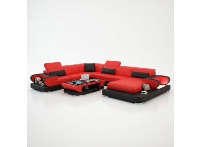 Sofá esquinero Sofá convertible Sofá + USB en forma de U de cuero sintético beige con función de dormir