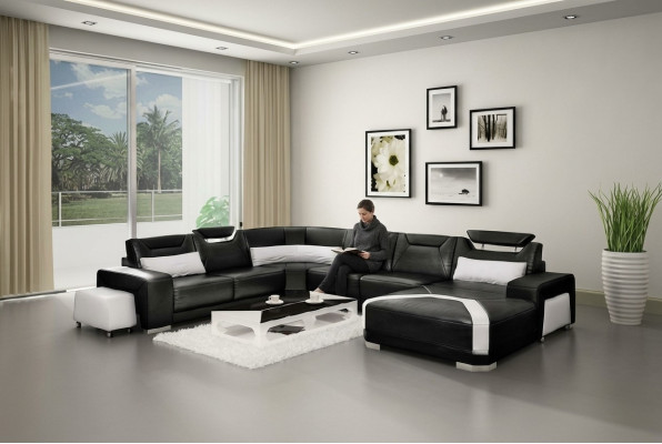 Sofá de esquina con USB, sofá de sala de estar acolchado, sofá de esquina en forma de U.