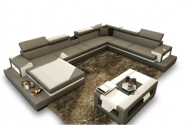 Sofá de cuero con USB, sofá esquinero en forma de U, sofá de salón, asiento de diseñador en la esquina.