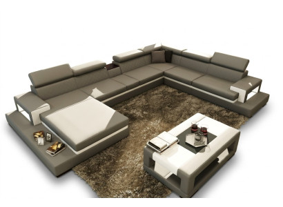 Sofá de cuero con USB, sofá esquinero en forma de U, sofá de salón, asiento de diseñador en la esquina.