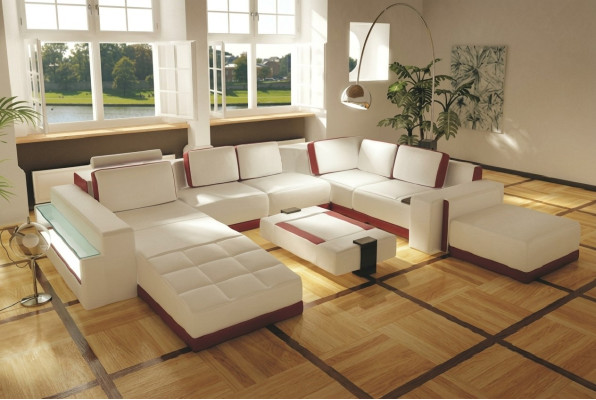 Sofá sofá esquinero Valentin en forma de U, sofá de lujo, sofá de diseñador, sofá de cuero LED moderno.