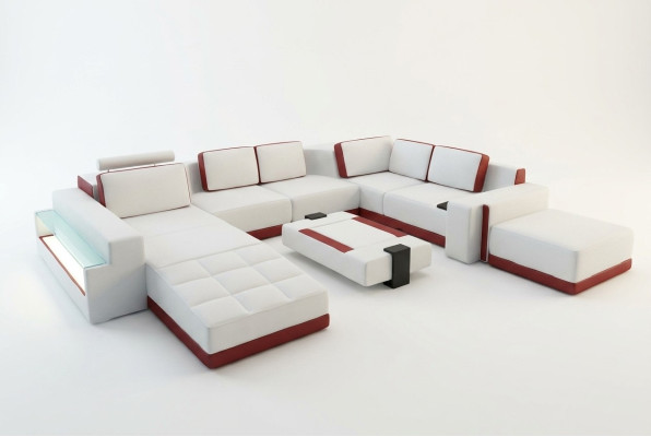 Sofá sofá esquinero Valentin en forma de U, sofá de lujo, sofá de diseñador, sofá de cuero LED moderno.