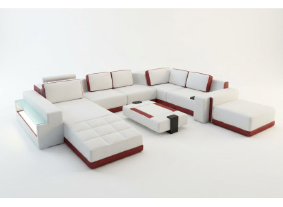 Sofá sofá esquinero Valentin en forma de U, sofá de lujo, sofá de diseñador, sofá de cuero LED moderno.