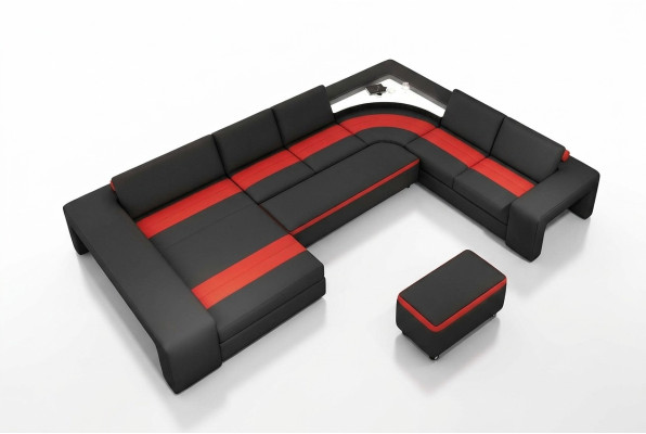 Sofá en forma de "U" con luces LED y puerto USB de cuero - conjunto de sofás tapizados con chaiselongue