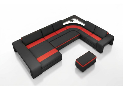 Sofá en forma de "U" con luces LED y puerto USB de cuero - conjunto de sofás tapizados con chaiselongue
