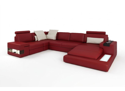Sofá esquinero con USB y LED, juego de muebles de sofá tapizado en cuero en forma de U.