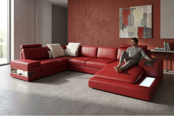 Sofá esquinero con USB Sofá Sillón Acolchado Forma en U Sofá esquinero Sofá de cuero Diseñador esquina
