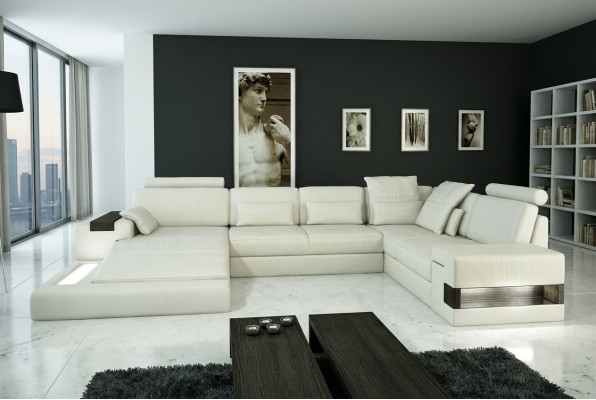 Diseño sofá de cuero sofá sofá tapizado salón conjunto de muebles XXL gran sofá de esquina esquina con USB