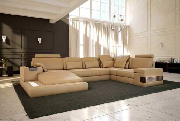 Sofá en forma de paisaje tapizado Conjunto de sofás Big Sofa Bellini Diseño Sofá de cuero con USB