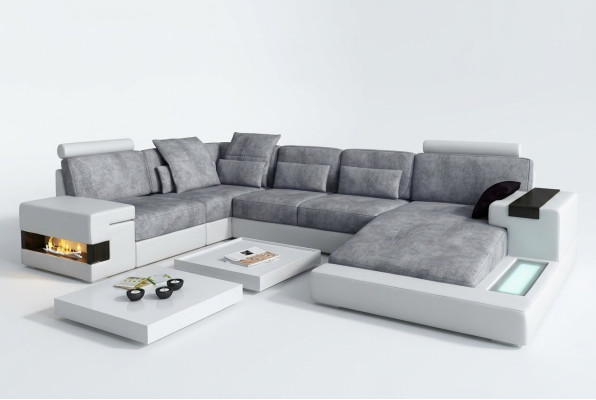 Sofá textil con USB, tapizado en esquina, conjunto de salón, sofá de diseño de sofá de cuero.