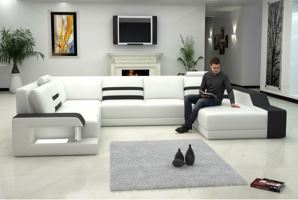 Sofá de cuero Sofá Sofá Sofá Esquina Sofá grande Conjunto de sofá Paisaje de vivienda Sofá con USB