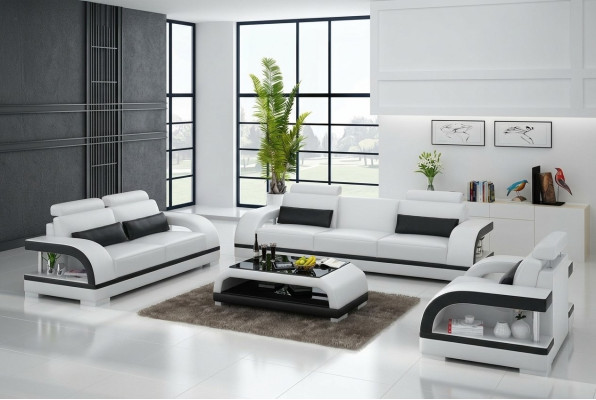 Sofá de diseñador de cuero con conjunto de 3+2+1 plazas con USB, conjunto de sofá, sofá nuevo blanco.