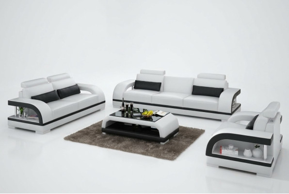 Sofá de diseñador de cuero con conjunto de 3+2+1 plazas con USB, conjunto de sofá, sofá nuevo blanco.