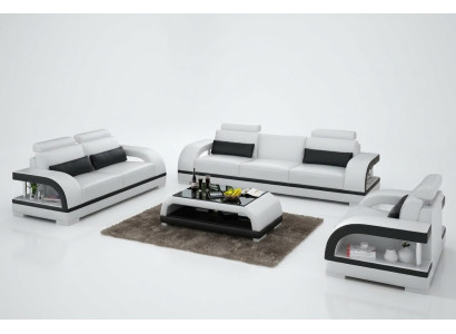 Sofá de diseñador de cuero con conjunto de 3+2+1 plazas con USB, conjunto de sofá, sofá nuevo blanco.