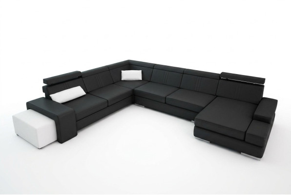 Sofá en forma de U con puerto USB, tapizado de sofá, conjunto de estar de cuero de esquina de gran tamaño, nuevo.