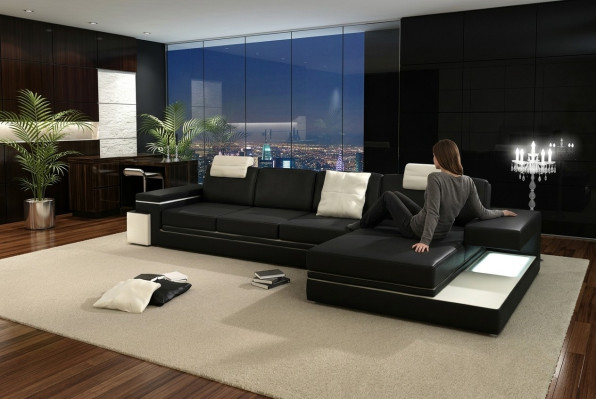 Sofá de cuero con USB sofá en forma de L XXL sofá de esquina Bigsofa sofá de diseño Designersofa