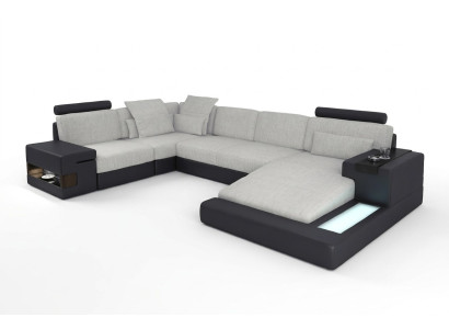 Sofá esquinero XXL en forma de U, paisaje de sala, sofá de cuero, sofá tapizado, textil, cuero, USB.