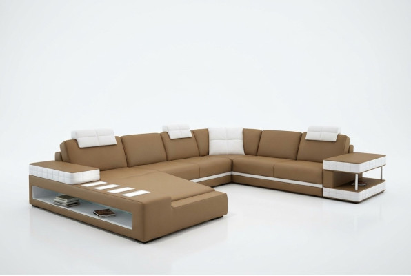 XXL conjunto de sala en forma de U, sofá de cuero acolchado, sofá esquinero, sofá de cuero textil con USB.