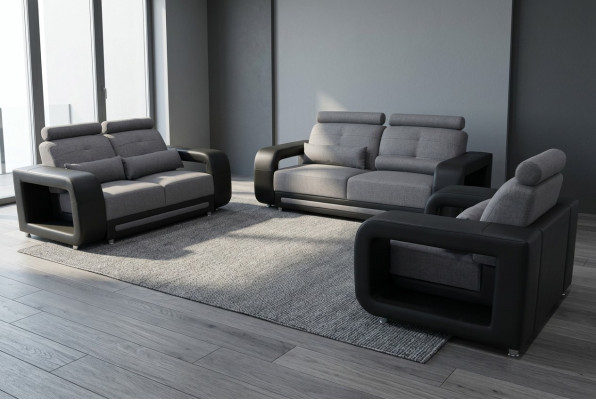 Sofá con conjunto de USB, diseño de cojines, asiento completo de cuero y tela nuevo
