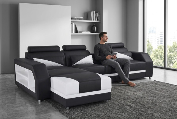 Sofá de esquina exclusivo y moderno en forma de L para espacios de vida elegantes.