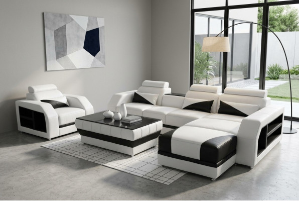 Sofá de esquina de cuero con USB Juego de salón Sofás Sofás Sofá Cama Asientos Esquina
