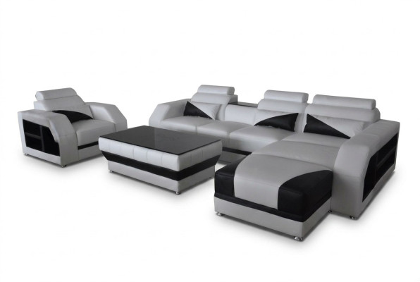 Sofá de esquina de cuero con USB Juego de salón Sofás Sofás Sofá Cama Asientos Esquina