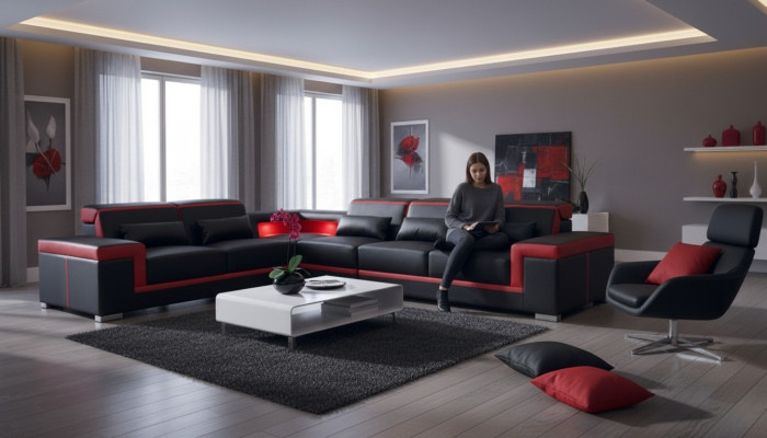 Sofá en forma de L color beige con función de cama, conjunto de sofás para sala de estar.