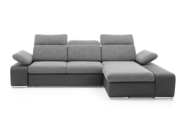 Diseño de sofá de esquina de cuero multifuncional con tapizado textil.