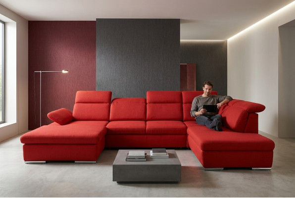 Sofá de esquina conjunto de sala de estar sofá tapizado sofá de cuero esquinas rojas