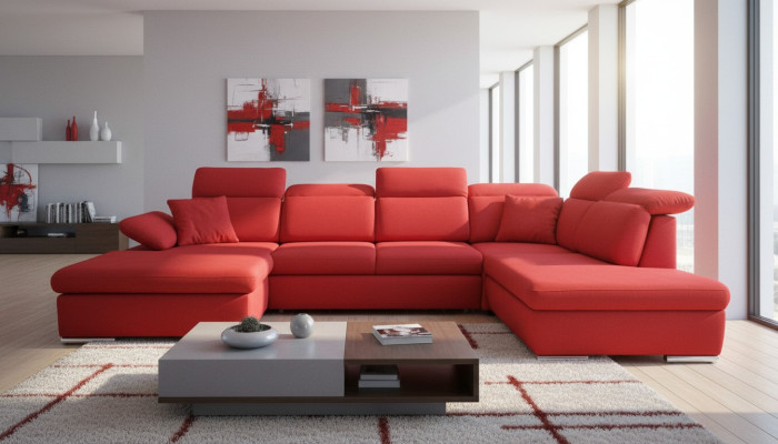 Sofá de esquina conjunto de sala de estar sofá tapizado sofá de cuero esquinas rojas