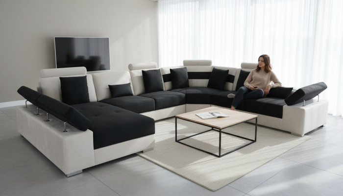 Sofá en forma de L amarillo con forma de L, sofá esquinero con cama nido, sofá para salón.