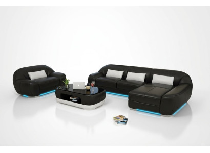 Sofá de cuero sofá paisaje urbano sofá esquinero + sillón esquinero diseño de sofá con USB