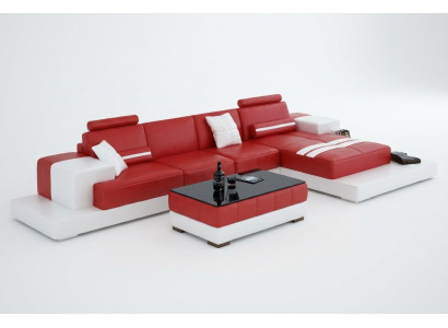 Sofá esquinero exclusivo y elegante en forma de L, diseño rojo para espacios de vida con estilo.