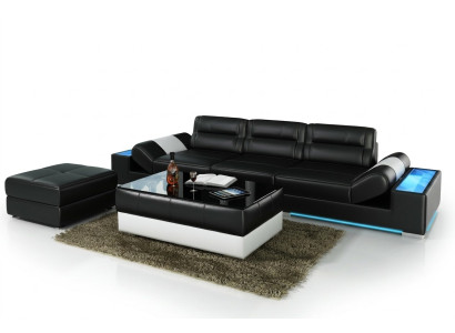XXL Gran Sofá Lounge Club 3+3 Asientos Sofá Multifuncional de Cuero + USB + LED