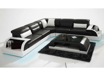 Sofá de cuero Sofá de salón Conjunto de salón Sofá en forma de L Sofá de esquina Juego de muebles de esquina Diseño moderno Sofá USB Blanco