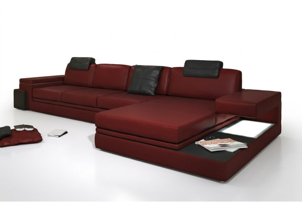 Sofá de tela rojo de diseño para la sala de estar con esquina, juego de tejido de tela con LED + USB.