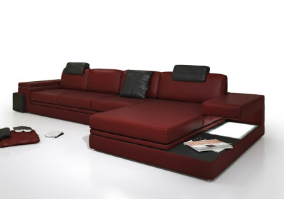 Sofá de tela rojo de diseño para la sala de estar con esquina, juego de tejido de tela con LED + USB.