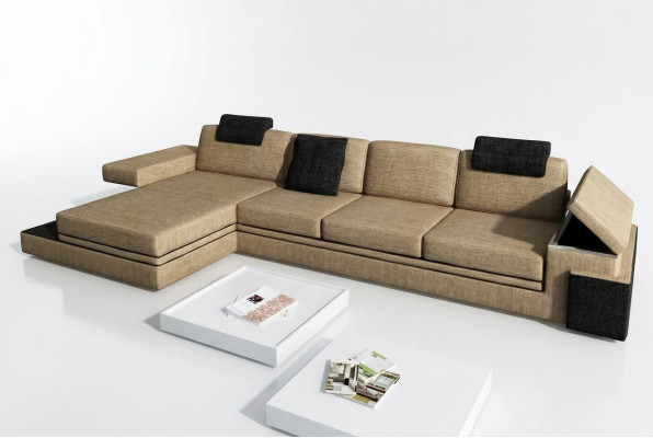 Moderno diseño de sala de estar sofá textil de tela sofá tapizado rincón con LED + USB.