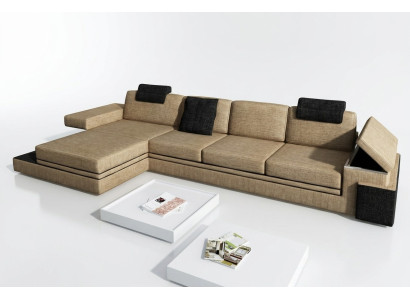 Moderno diseño de sala de estar sofá textil de tela sofá tapizado rincón con LED + USB.
