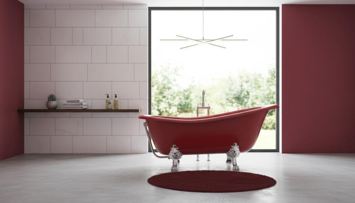 Baño de diseñador rojo Bañera de lujo independiente en rojo Baño de bañera