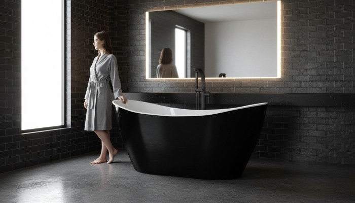 Bañera de diseño negra independiente de lujo en negro.