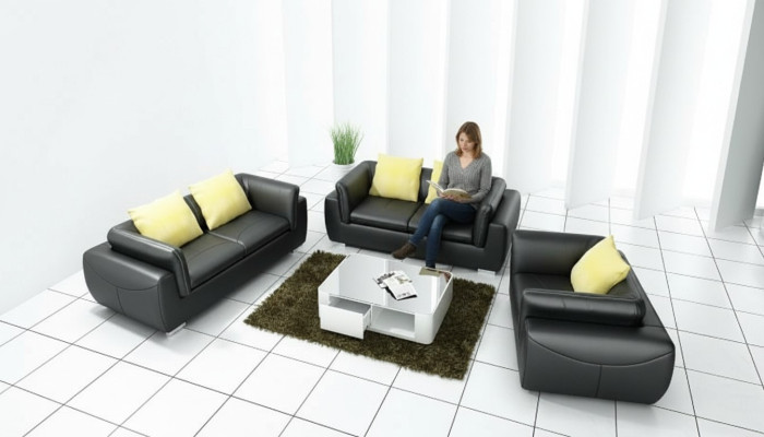 Sofá de cuero con USB, conjunto de sala de estar de 3+2+1 plazas, diseño de sofá moderno.