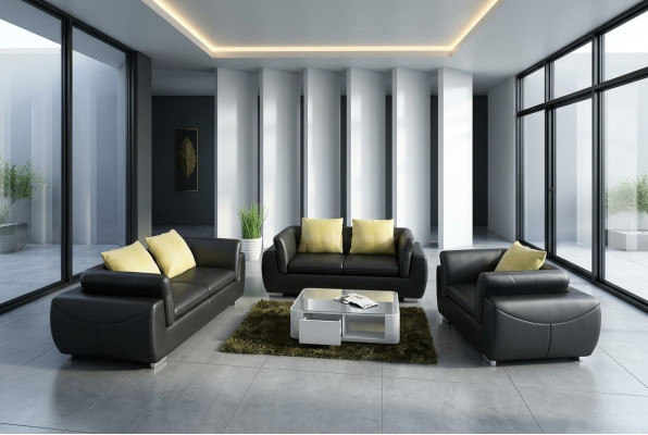Sofá de cuero con USB, conjunto de sala de estar de 3+2+1 plazas, diseño de sofá moderno.