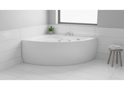 Una bañera de esquina de diseño de bañera de baño en forma irregular.